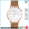 Two-layer dial domed glass Classic Rose Gold stainless steel case tan interchangeable strap Custom Watches Men